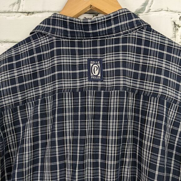 Vintage y2k pelle pelle short sleeve shirt black and blue checks Large - Picture 3 of 7